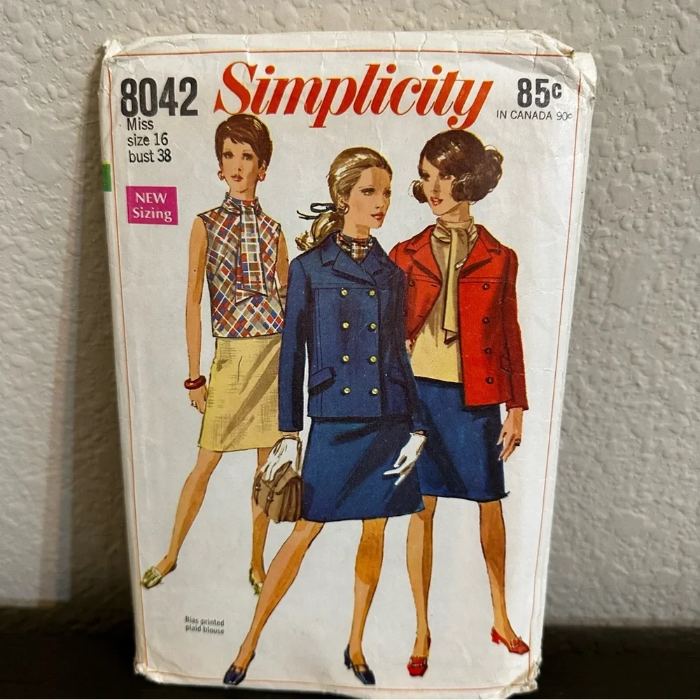 Vintage Sewing Pattern Simplicity Skirt Top Jacket Miss Size 16 Bust 38 1968 60s